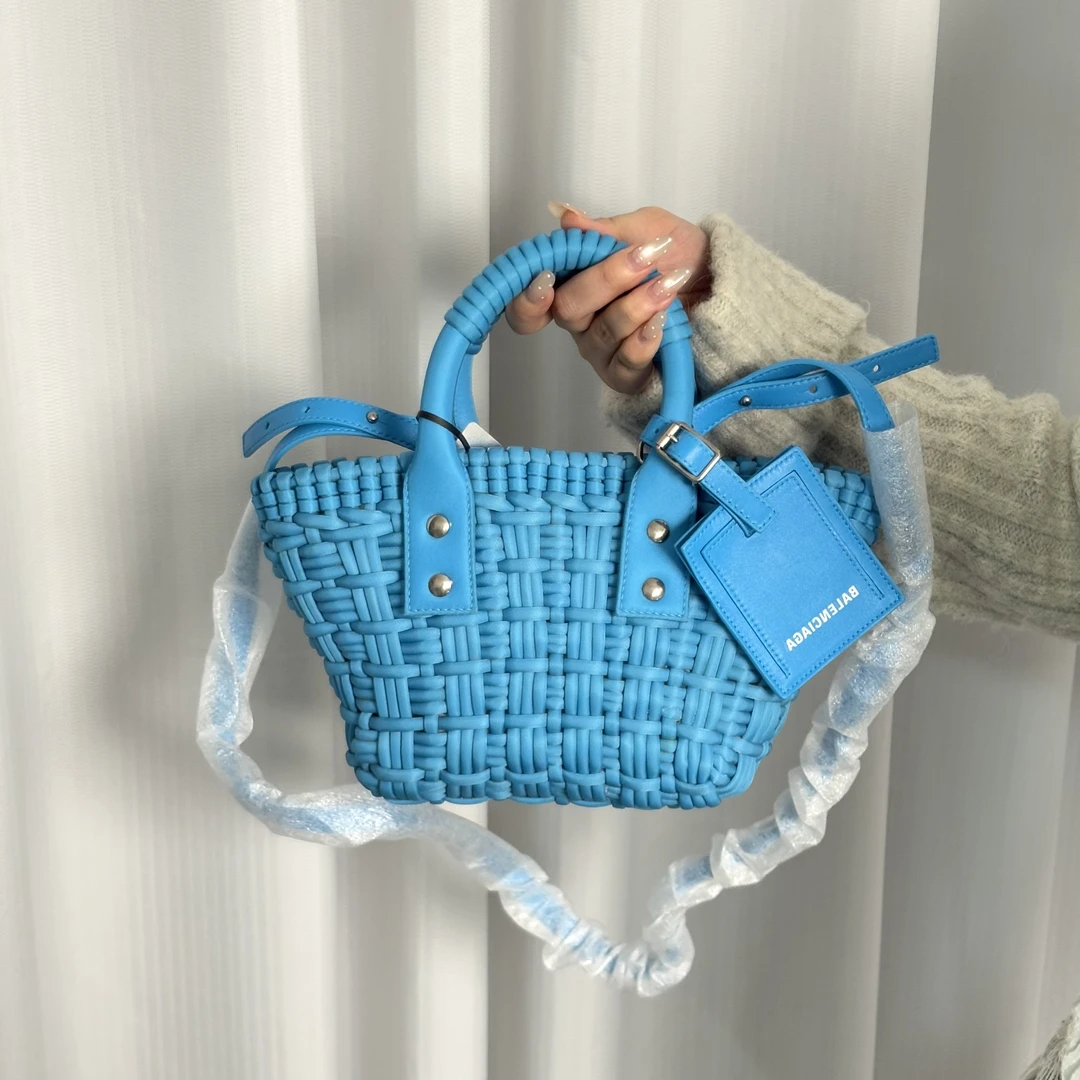 95新 Balenciaga/巴黎世家 蓝色菜篮子手提斜挎包dn