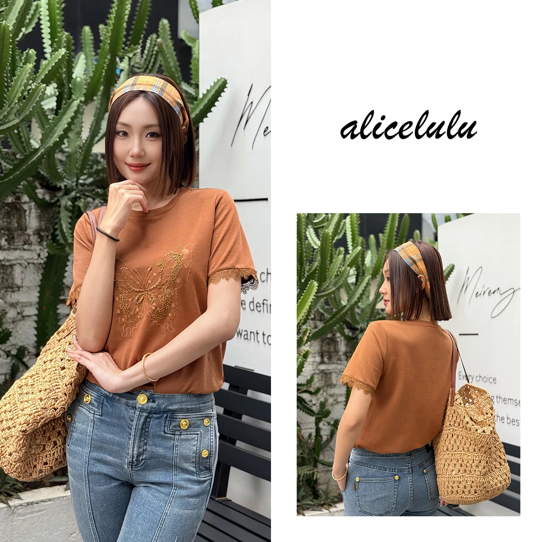 2 ALICE 蝴蝶入梦T恤 浪漫刺绣 优雅百搭 S2141959L