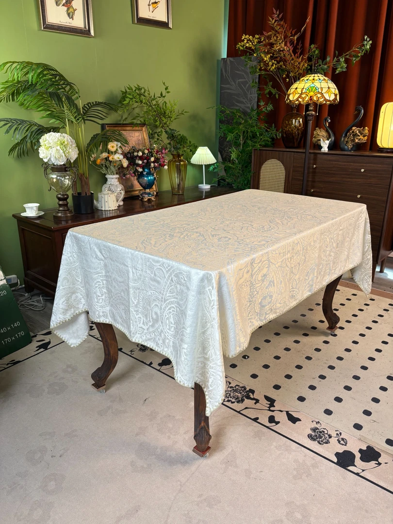 【安妮】高级简约纯色桌布轻奢立体提花纯色百搭高级感餐桌布茶几布