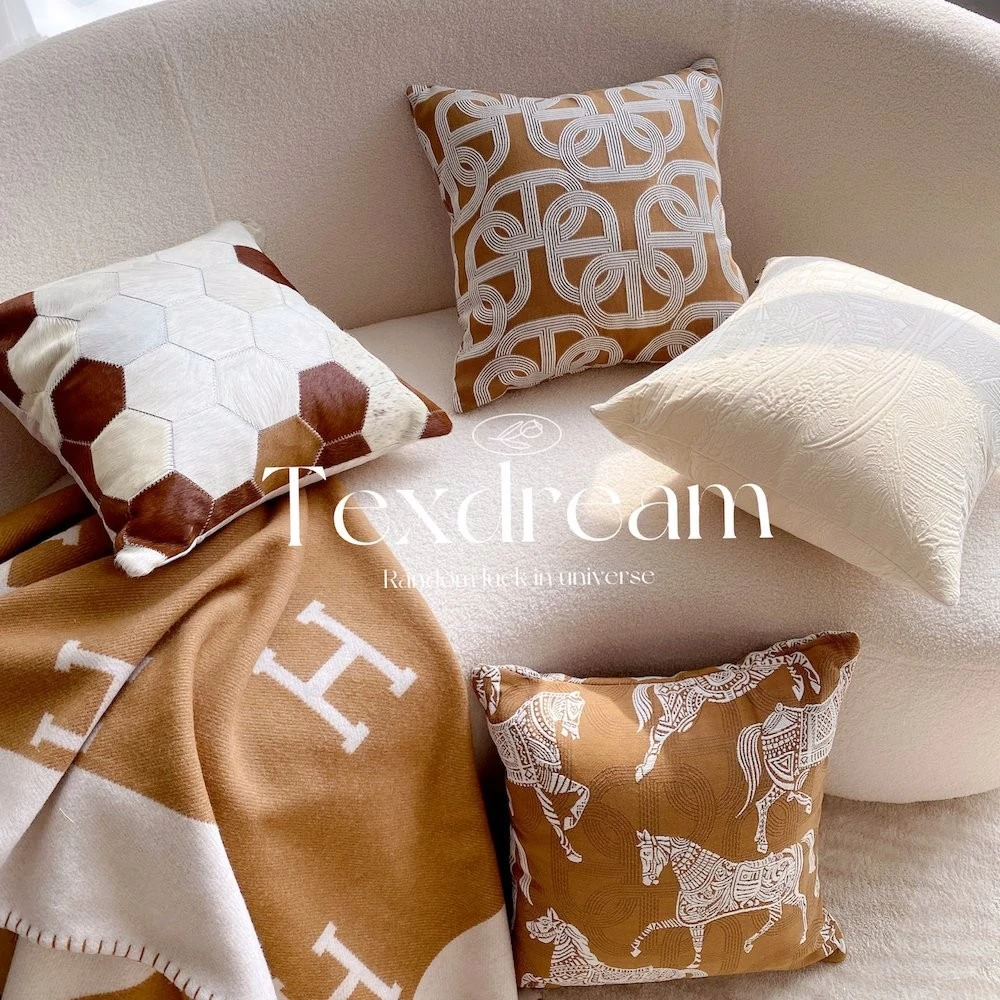 TEXDREAM茶木色皇家马匹提花抱枕法式中古沙发客厅靠垫枕套