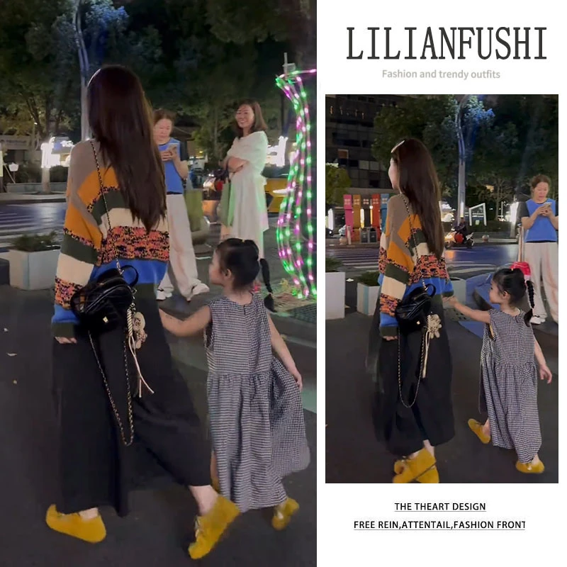 韩系穿搭2025秋季新款百搭圆领拼色长袖针织衫显瘦阔腿裤两件套女