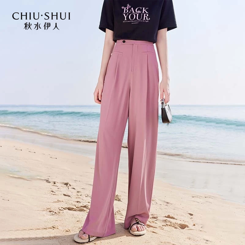 【林一专属】秋水伊人利落直身阔脚长裤2024年夏季新款女简约百搭防