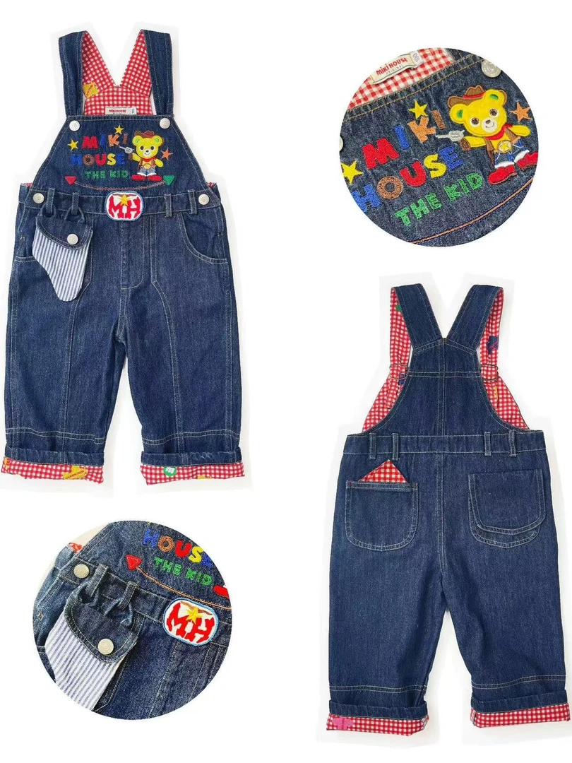 【25秋季新品】日系男女儿童重工刺绣西部软牛仔小熊背带裤