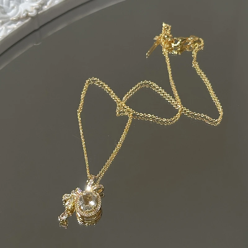 tx1124-黄水晶蝴蝶结水滴项链