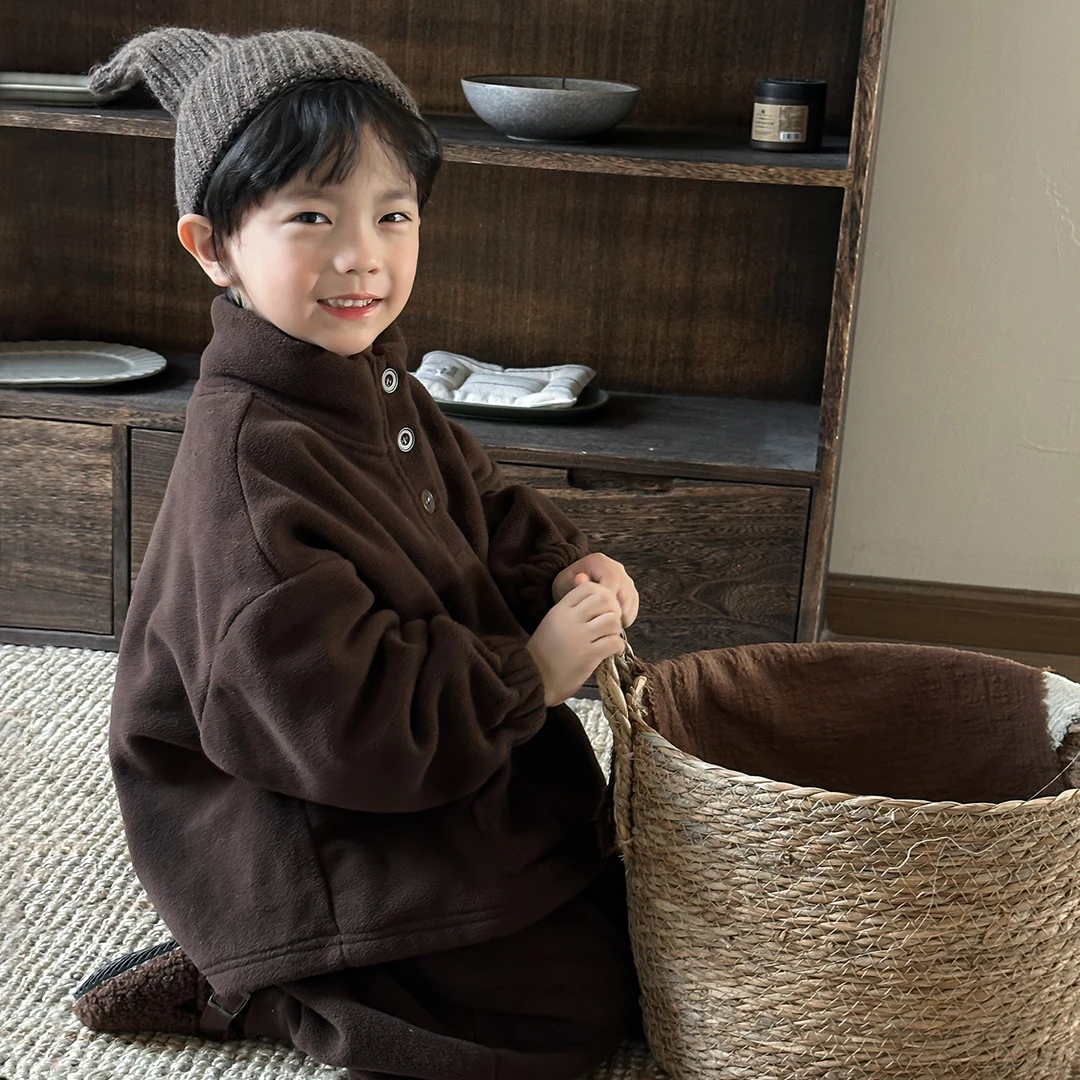 暮晨家新款冬装25男女童双面绒高领卫衣中小童加厚束脚裤两件套装