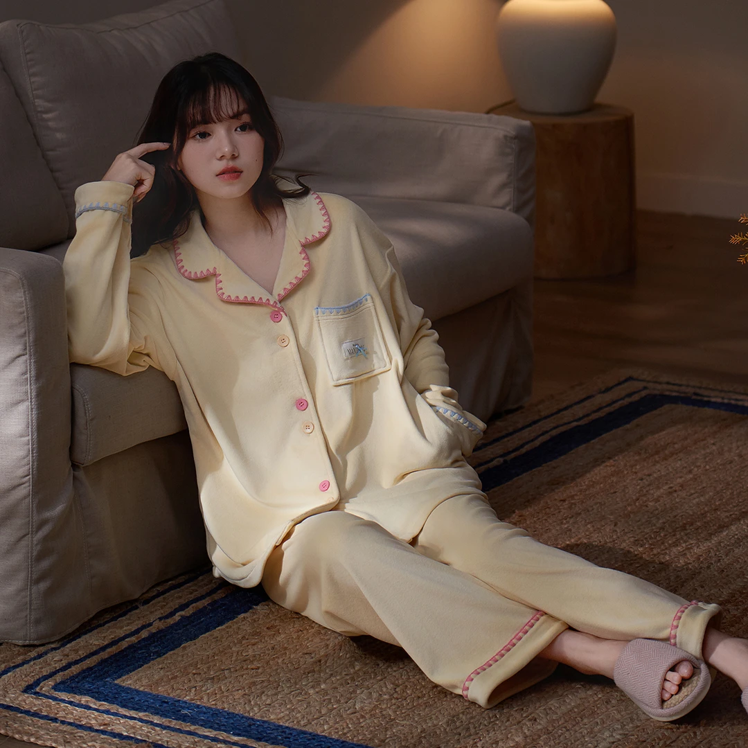 思莉太太【柚柚柠茶】秋冬睡衣女款海岛绒加厚大码甜美风宽松家居服