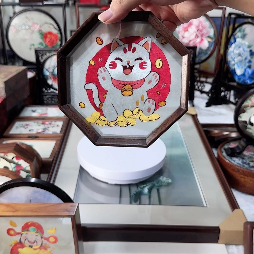 织绣苏绣招财猫摆台