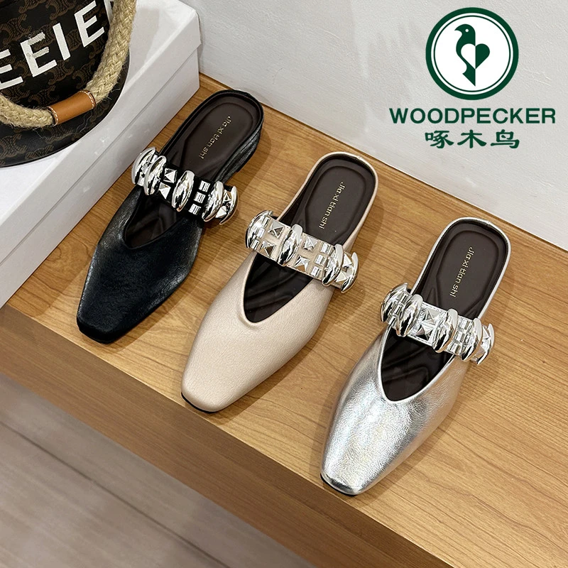 啄木鸟内增高包头半拖鞋子女外穿夏季2025新款法式穆勒女鞋凉拖鞋