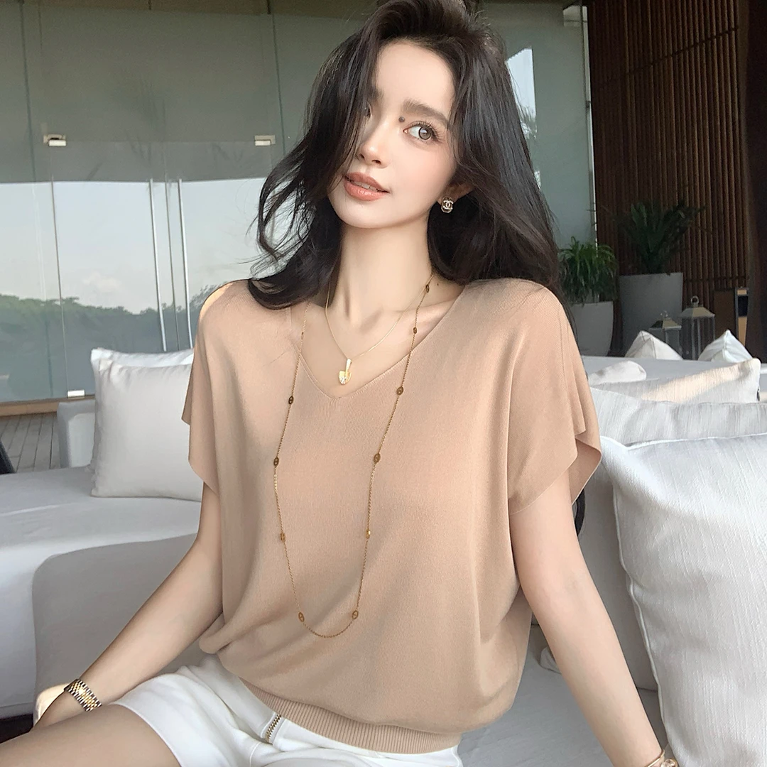 "莫代尔真丝T"Lily口碑好穿款！莫代尔+真丝桑蚕丝V领宽松T恤上衣