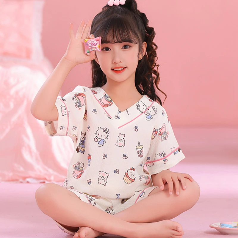 儿童睡衣女童夏季薄款短袖短裤卡通云朵棉小女孩宝宝中大童家居服