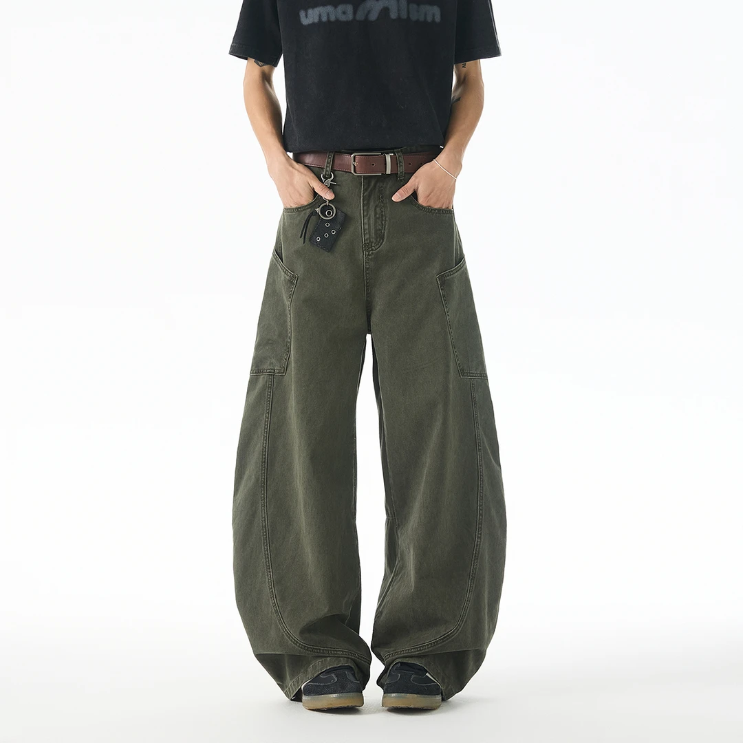 小涩猎美式复古水洗做旧弯刀工装裤男春夏季解构廓形宽松休闲长裤