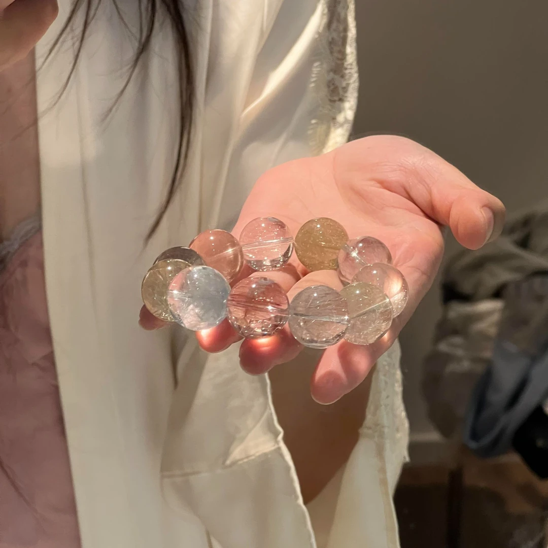 天然彩兔毛手链拉丝顺发满冰菓色猫眼糖果色手串彩发晶多样性发一