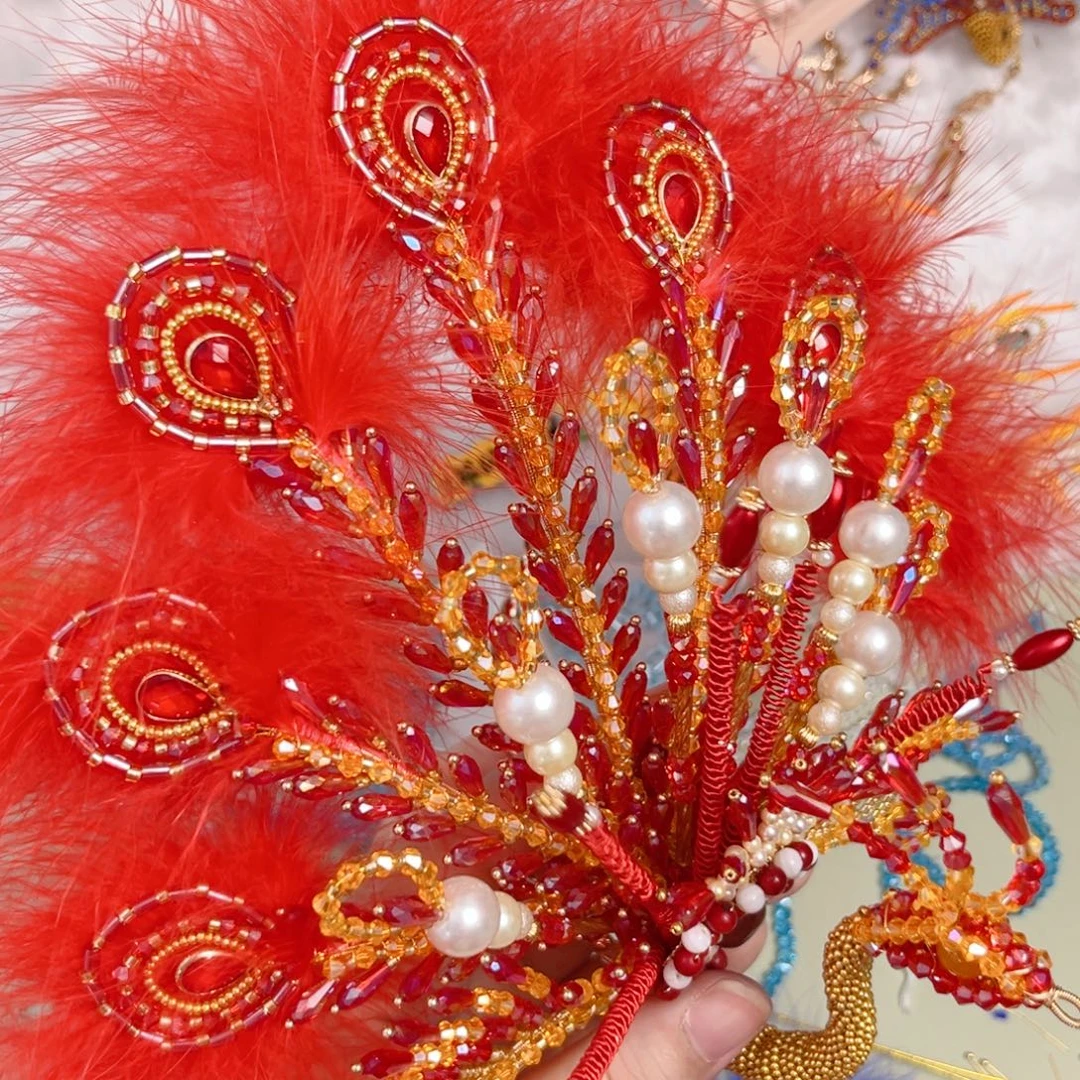 凤锦 红色羽毛款送一对小花钗