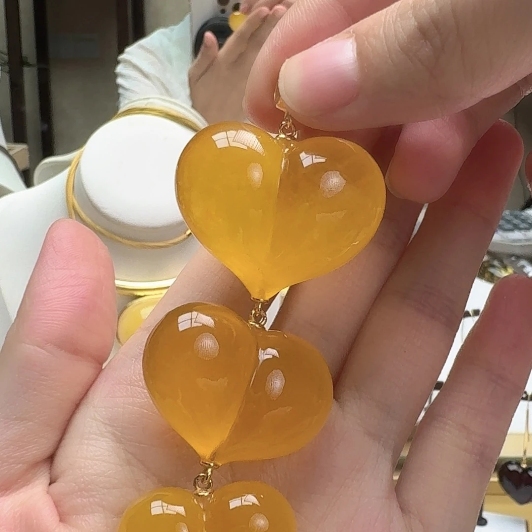 琥珀未镶嵌耳饰吊坠