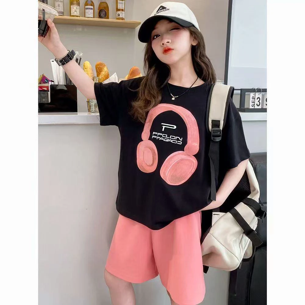 301哈哈家 2025夏季新款女童休闲时髦洋气短袖短裤套装