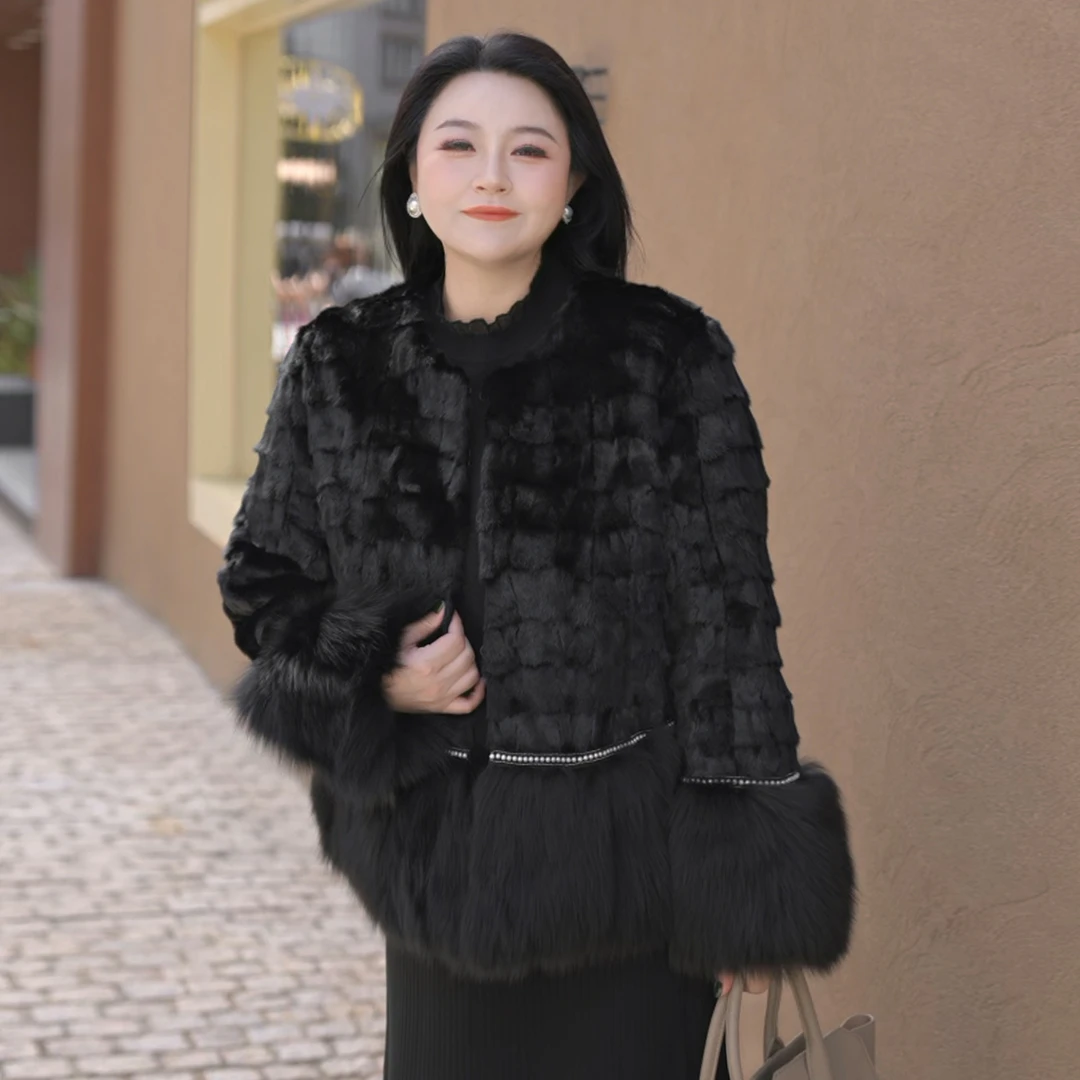 【水貂毛拼接狐狸毛皮草】MsShe大码女装冬优雅气质外套J~B2411008