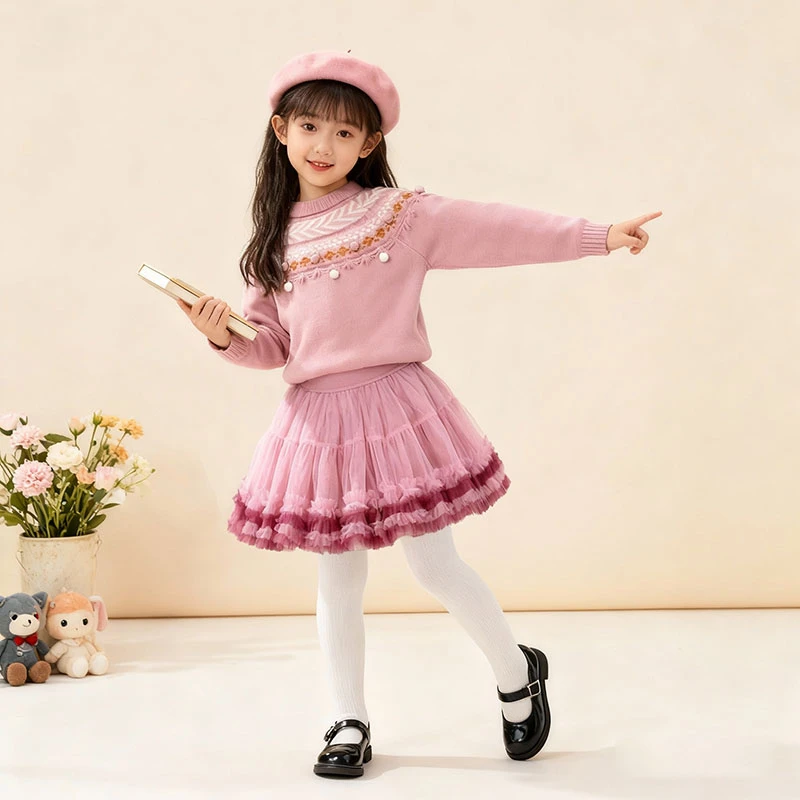 女童2025秋装新款套装时髦洋气公主风儿童女宝宝秋季两件套裙毛衣
