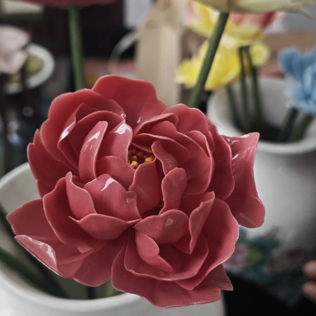 【国之韵】牡丹瓷插花可DIY装饰5公分左右