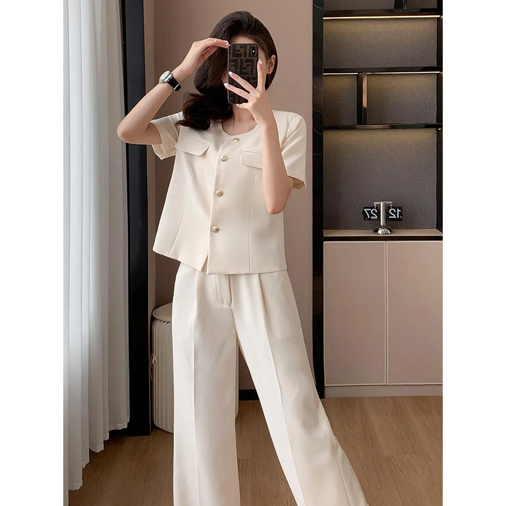 时尚小香风短袖洋气女夏季薄款小洋装气质名媛短外套阔腿裤高级感