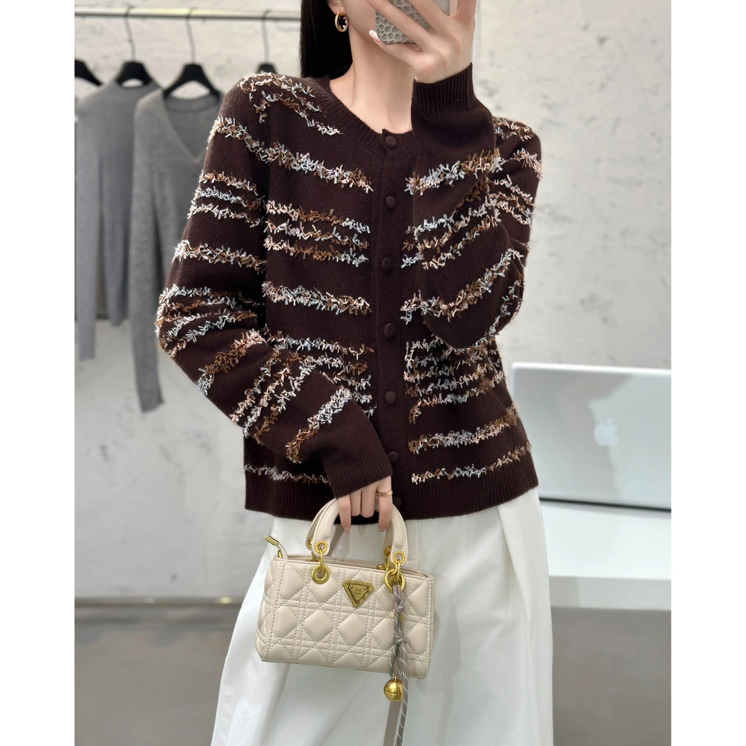 MEIZHENZI【流光溢彩】100%绵羊毛高级感针织开衫女毛衣外套