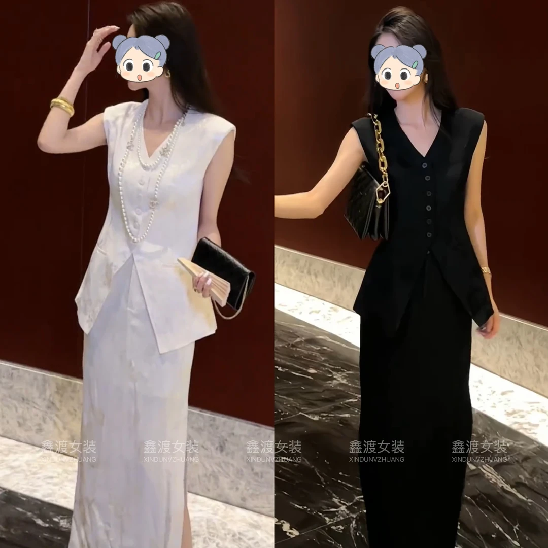 2025春夏新款时尚显瘦气质女士网红洋气两件套百搭款D7007