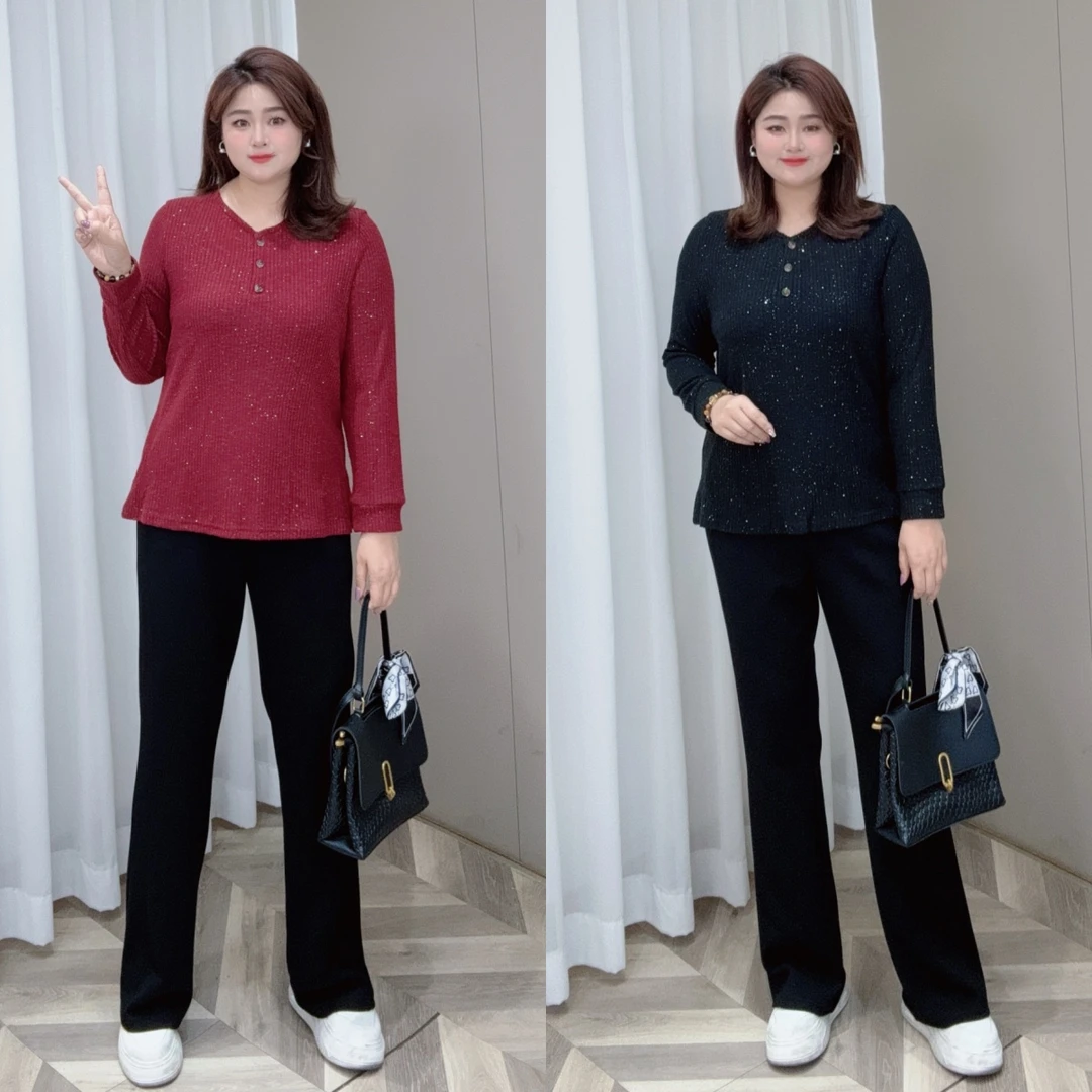 PWD32525（现货仅上衣）新款韩版气质内搭打底大码女装【衣长70】