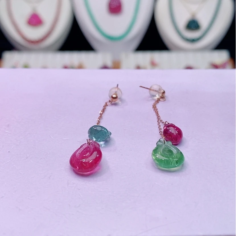 【闪购商品】碧玺耳饰18K金镶嵌碧玺耳饰