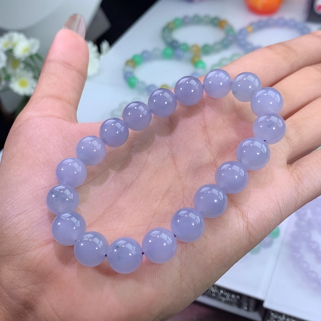 翡翠未镶嵌手链紫罗兰飘花手串