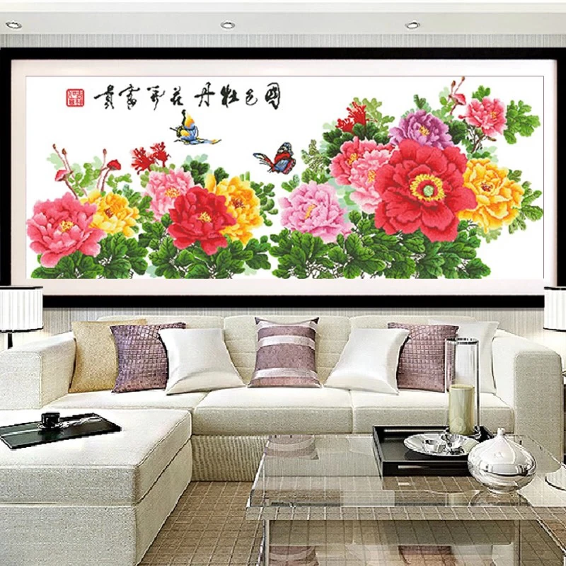 2.1中格纯手工绣好十字绣成品国色牡丹花开富贵客厅挂画
