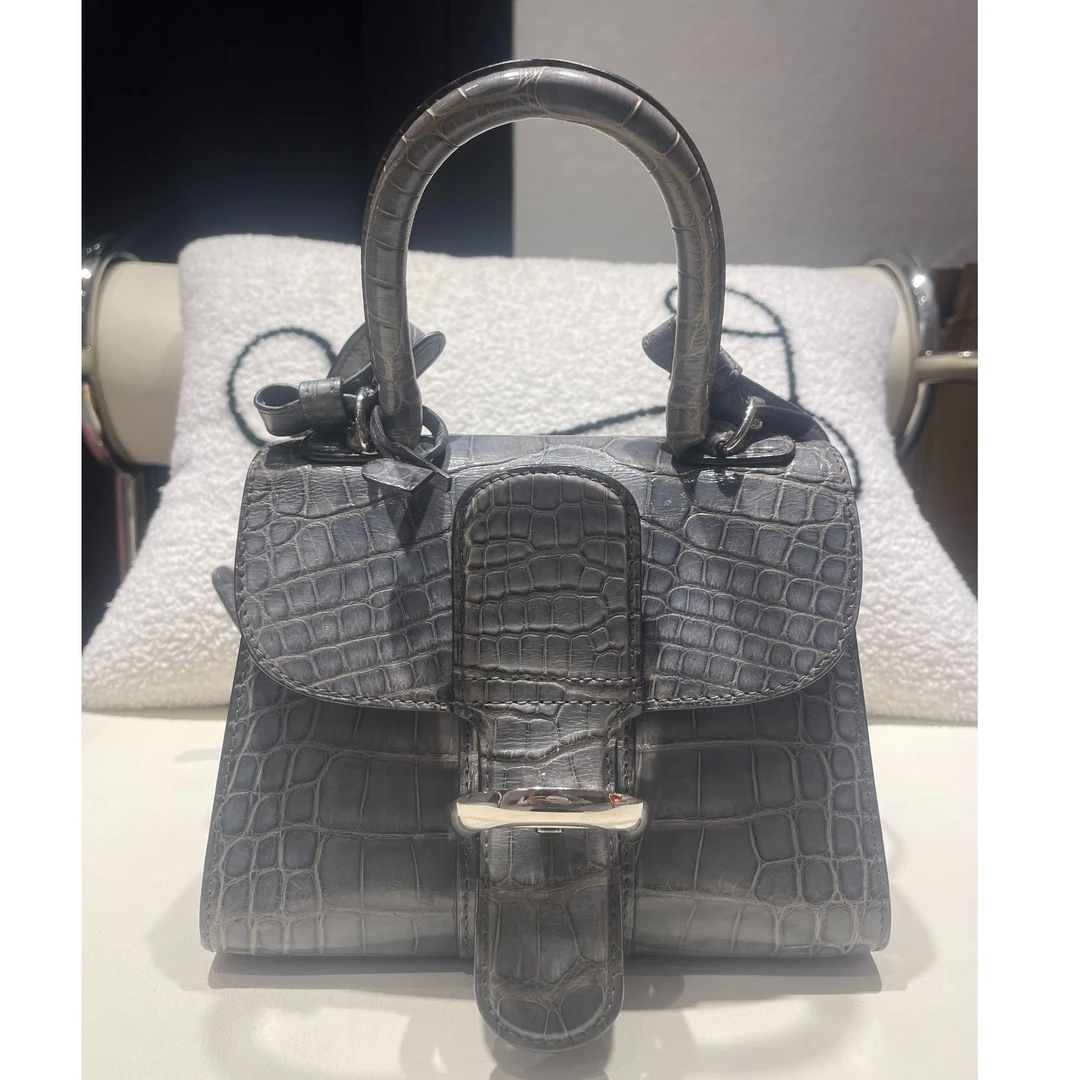 99新 Delvaux/德尔沃 brillanMini鳄鱼 灰色鳄鱼手提包