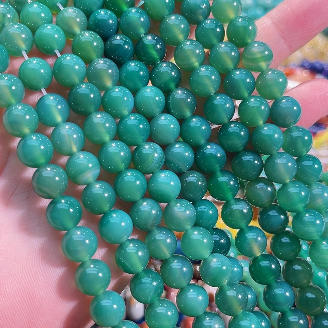 玛瑙/玉髓合金珠宝半成品绿玛瑙一条10mm