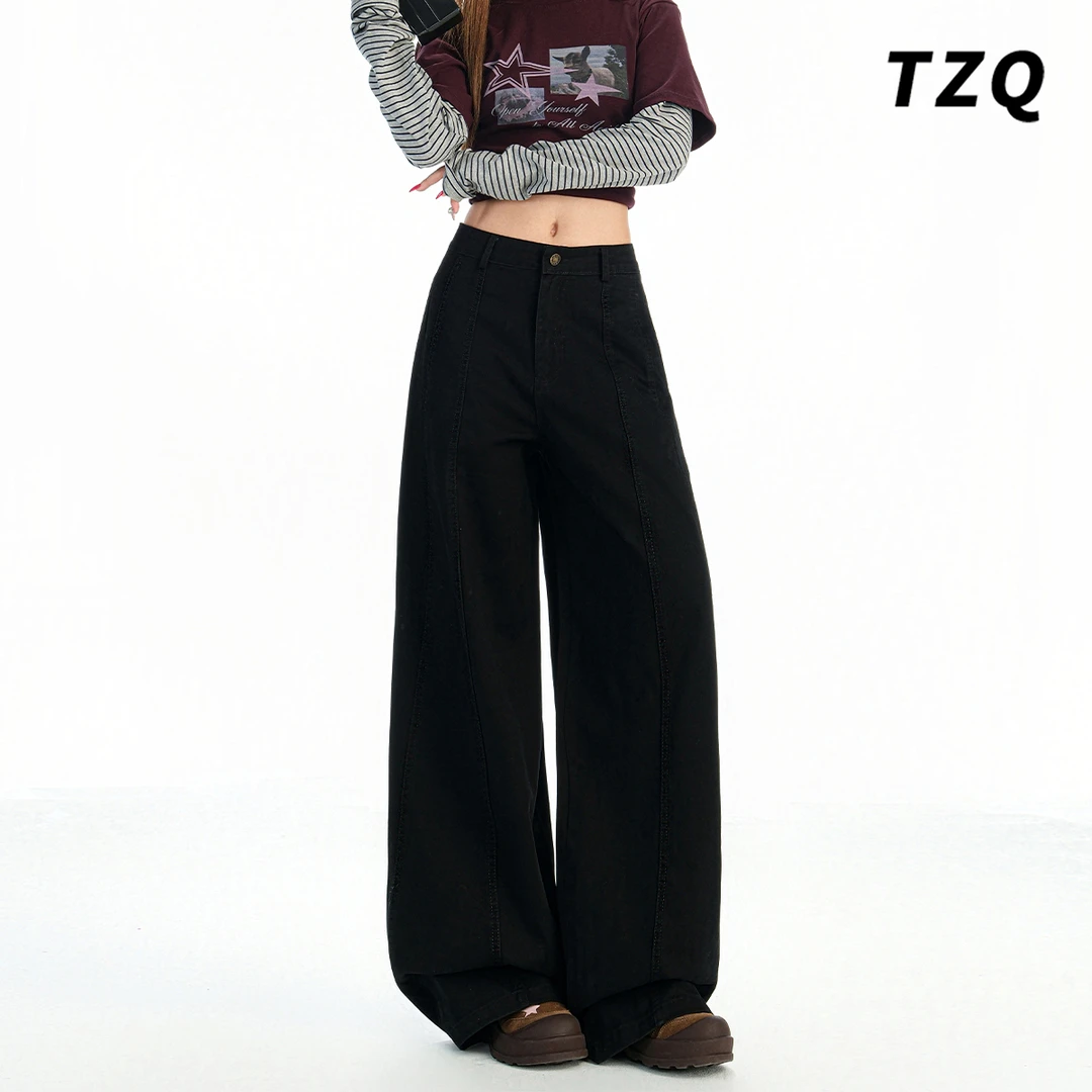 黑色高腰阔腿牛仔裤女款爆款2025秋季新款百搭宽松慵懒直筒休闲裤