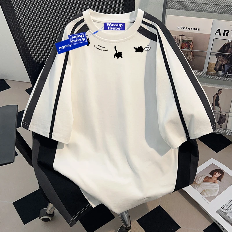 WASSUP HSUBE设计感美式潮流短袖夏季潮牌重磅拼接oversizeT恤潮