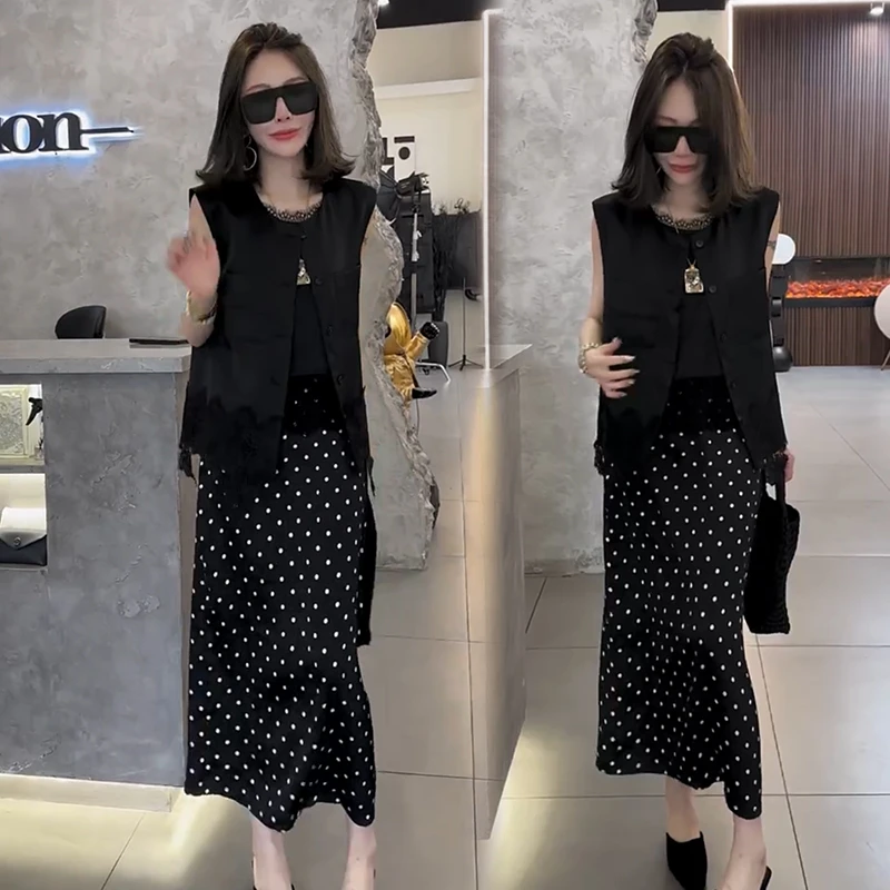 2025夏季新款时尚显瘦气质网红高档洋气女高级宽松大码裙子两件套