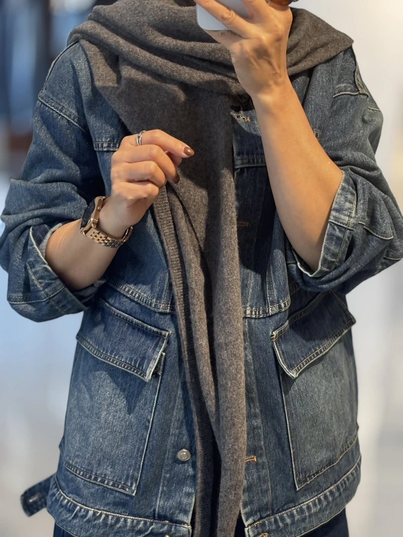 57366宽松翻领口袋短外套百搭圆领单排扣薄款蓝色女潮流
