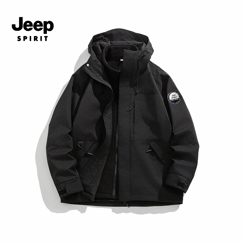 JEEPSPIRIT户外秋季防风三合一可拆卸情侣款登山服外套