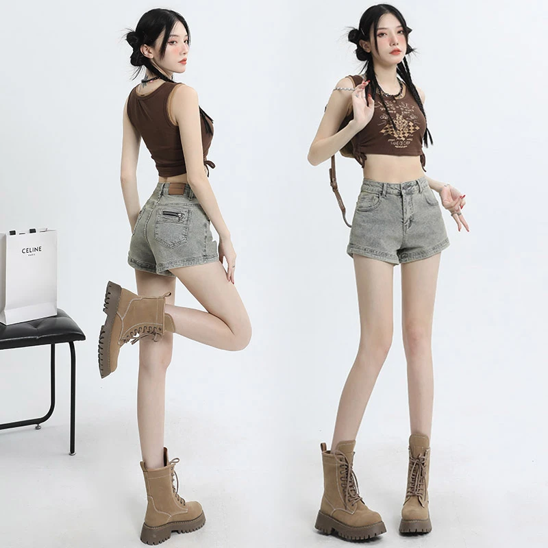 美式辣妹牛仔短裤女款爆款夏季2025新款小个子高腰a字超短热裤子