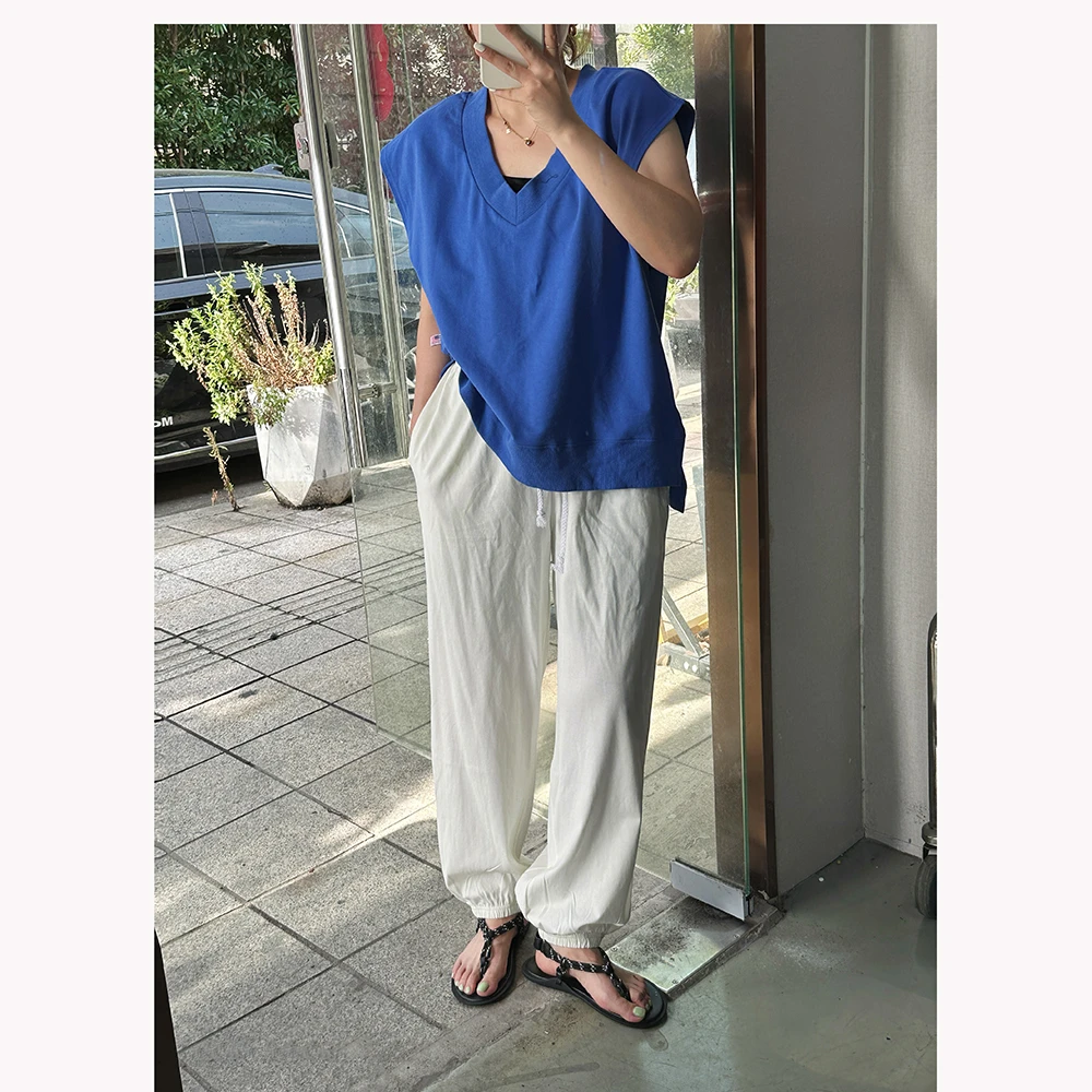 ML1901春夏新款休闲百搭女士宽松松紧腰纯色直筒休闲长裤女