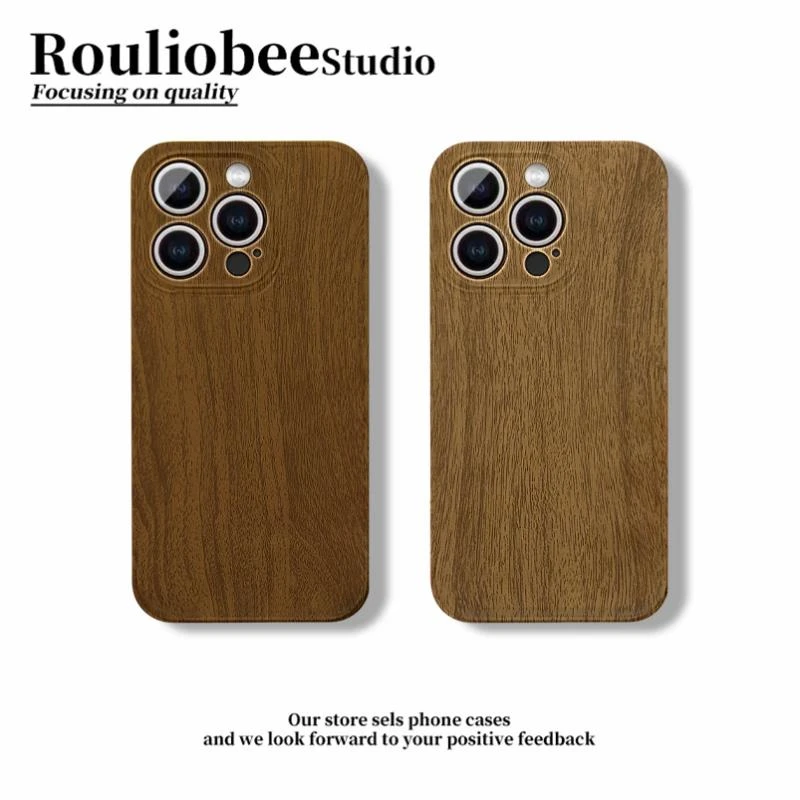 夕与空复古深色木纹适用苹果16菲林手机壳华为P70vivo小米15oppo
