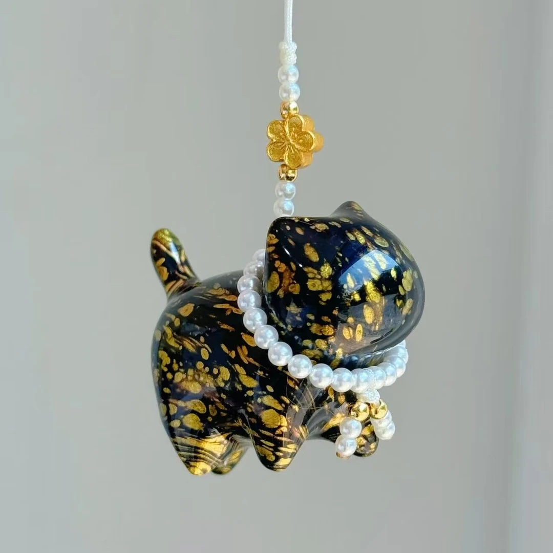 【黑金才才猫】大漆黑金可爱猫咪珍珠款挂件 包挂车挂 2630