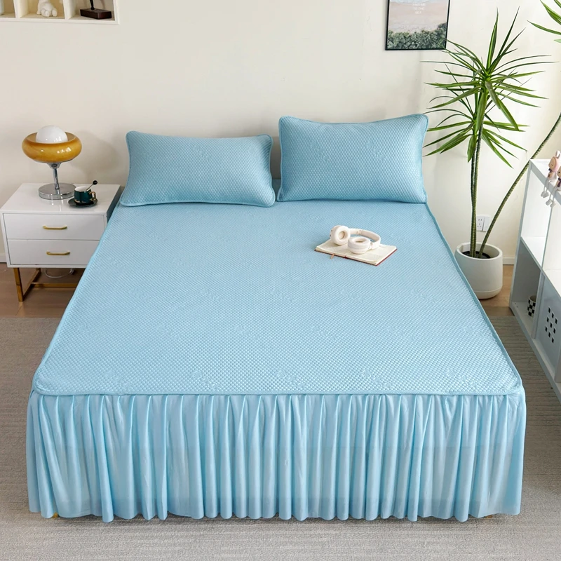 新款冰豆豆冰丝凉席三件套床裙款舒适柔软可机洗水洗折叠防滑凉席