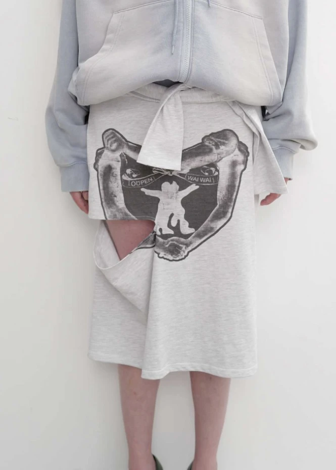 OPEN YY 25早春系带破洞灰色半裙