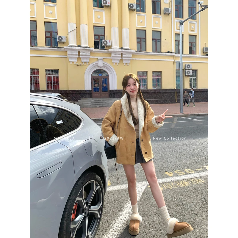 萌萌Ja」 首尔落雪季 暖fufu正皮毛一体复合保暖外套女