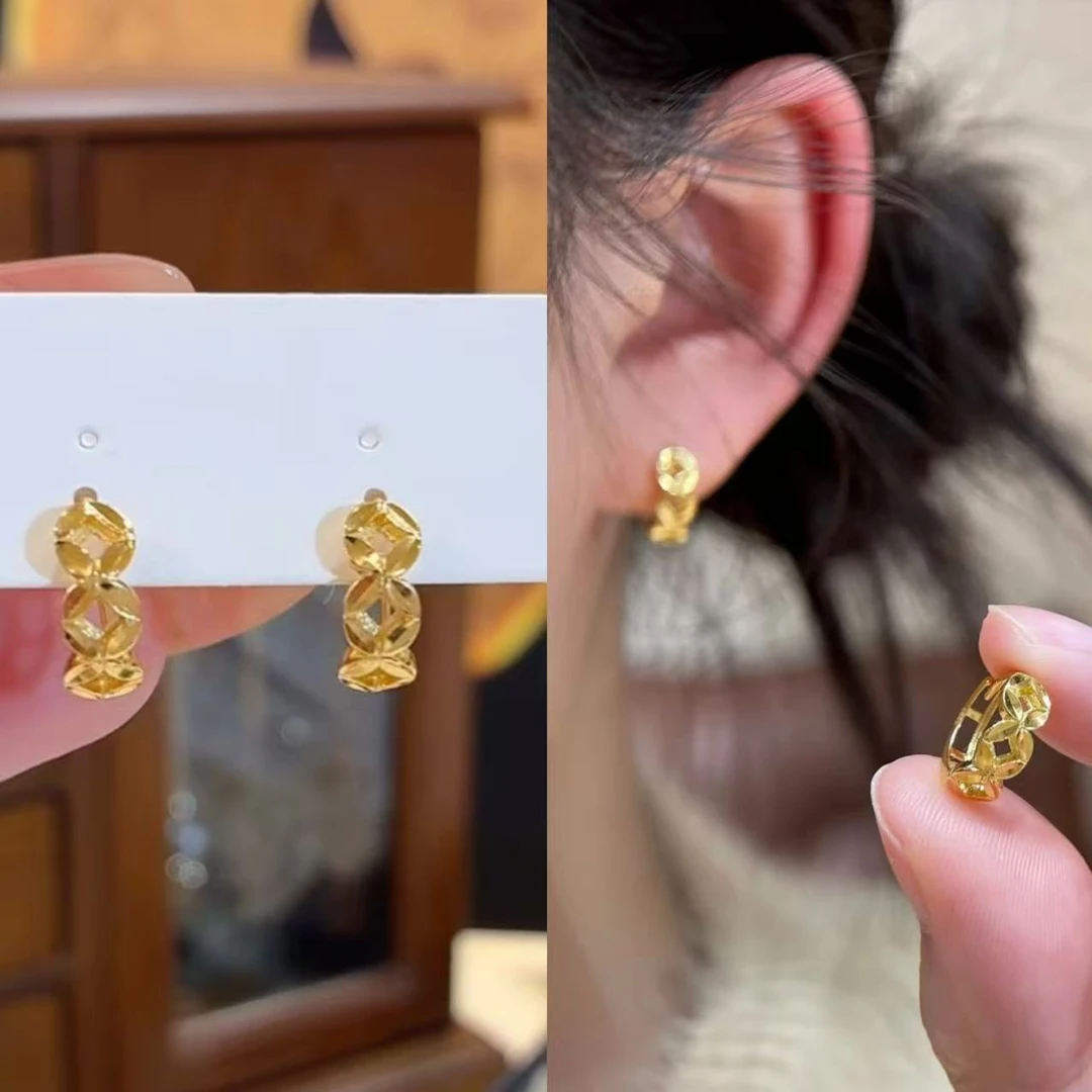 铜合金耳饰 FQ821金色几个钱多多耳扣轻奢高级复古