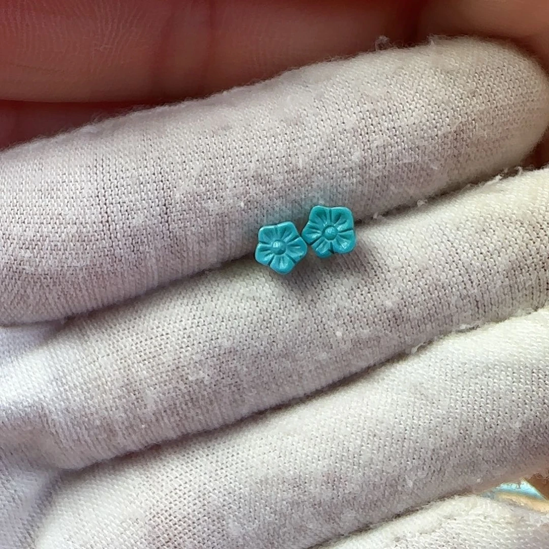 绿松石18K金镶嵌99花花耳钉w