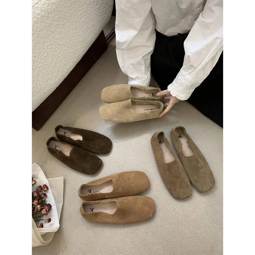 复古圆头磨砂皮一脚蹬勃肯鞋女鞋子年新款休闲平底丑萌单鞋女