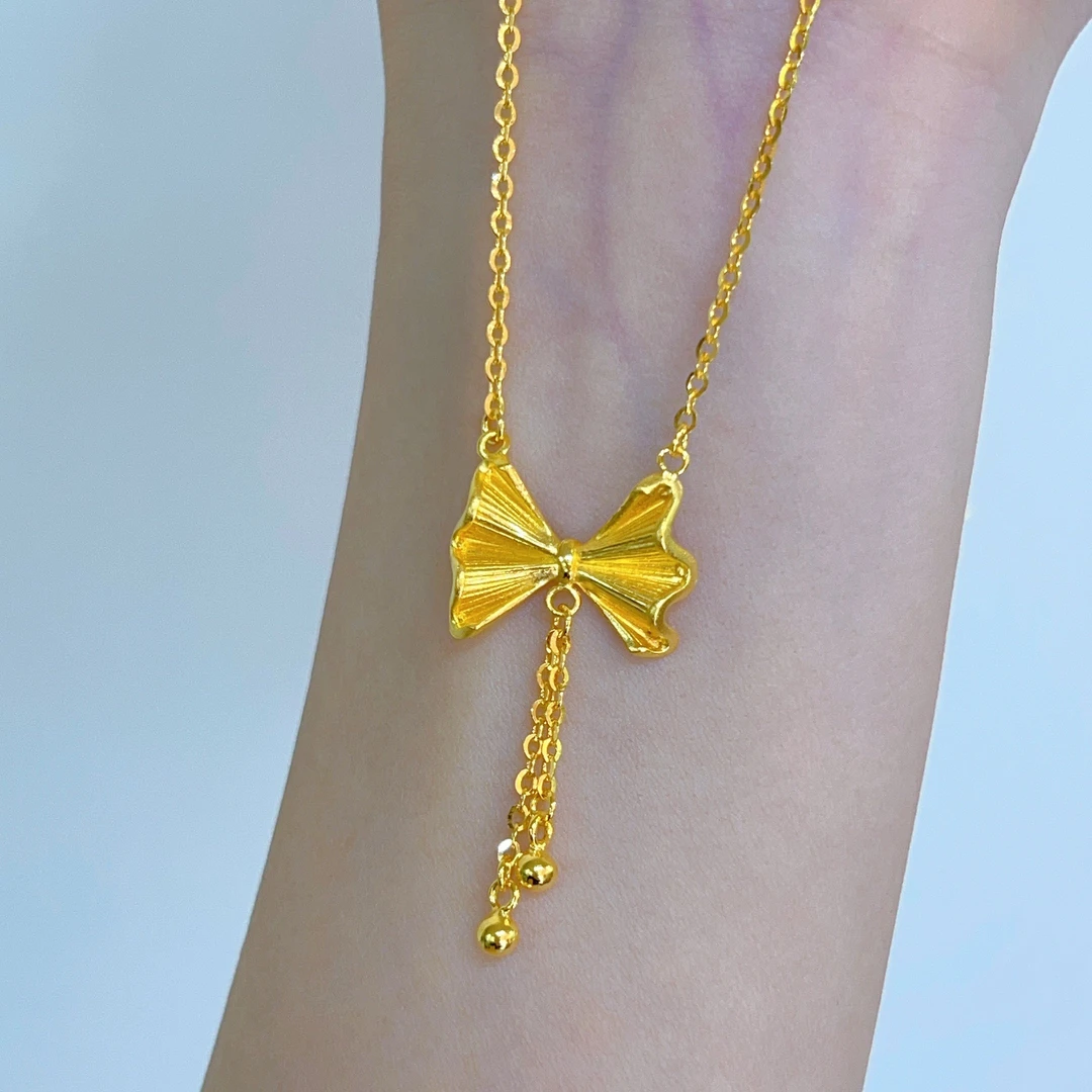 链子足银 足银项链女坠链时尚锁骨链小众轻奢吊坠百搭蝴蝶结套链