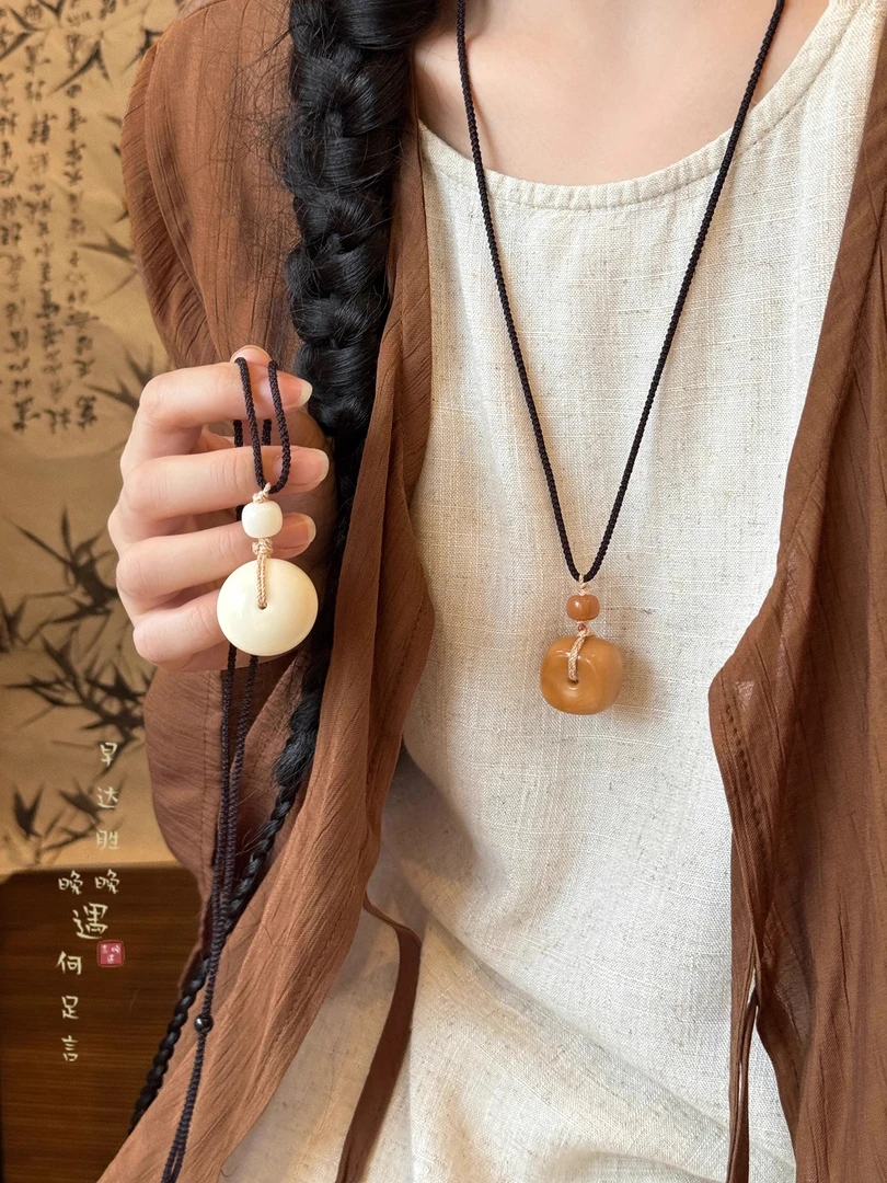 非金属布艺项链 新中式平安扣编绳项链女国风毛衣链古风禅意配饰
