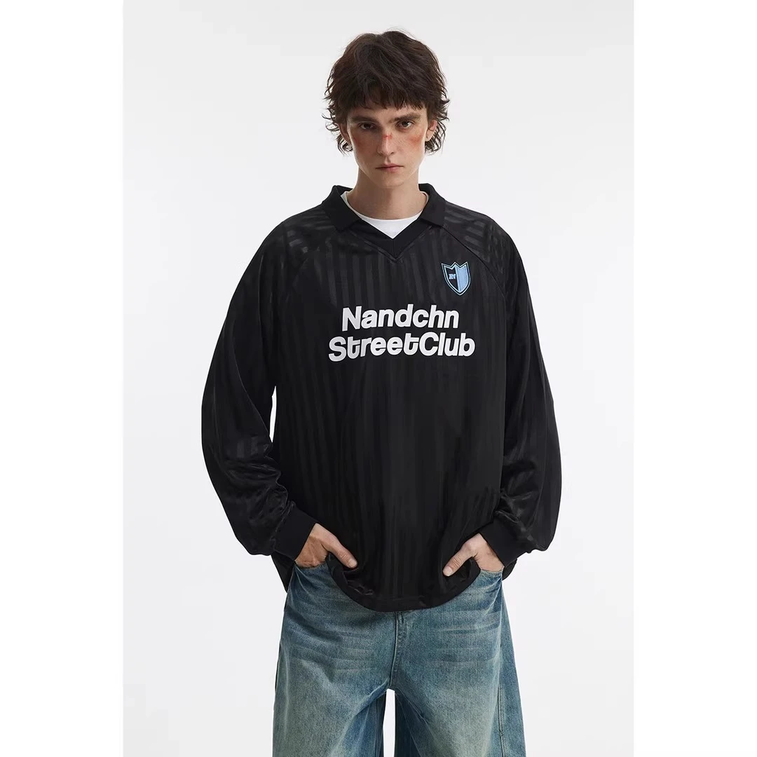 防晒美式复古条纹字母印花冰感长袖速干T恤男女百搭休闲上衣运动