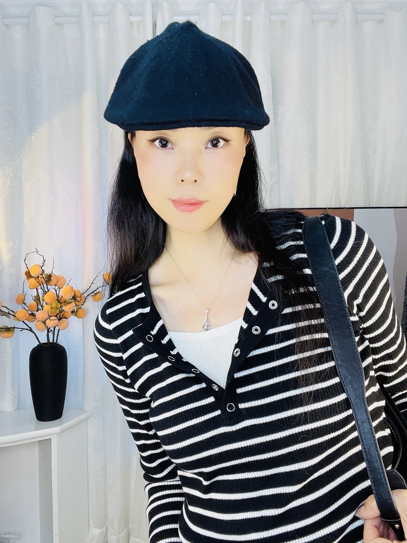 2025秋季新款长袖黑白条纹OR灰色针织羊毛衫显瘦百搭女款